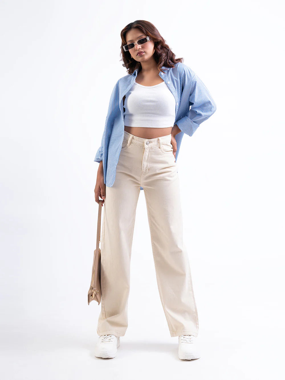 Beige High Waist Super Wide Leg Jeans