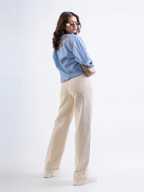 Beige High Waist Super Wide Leg Jeans