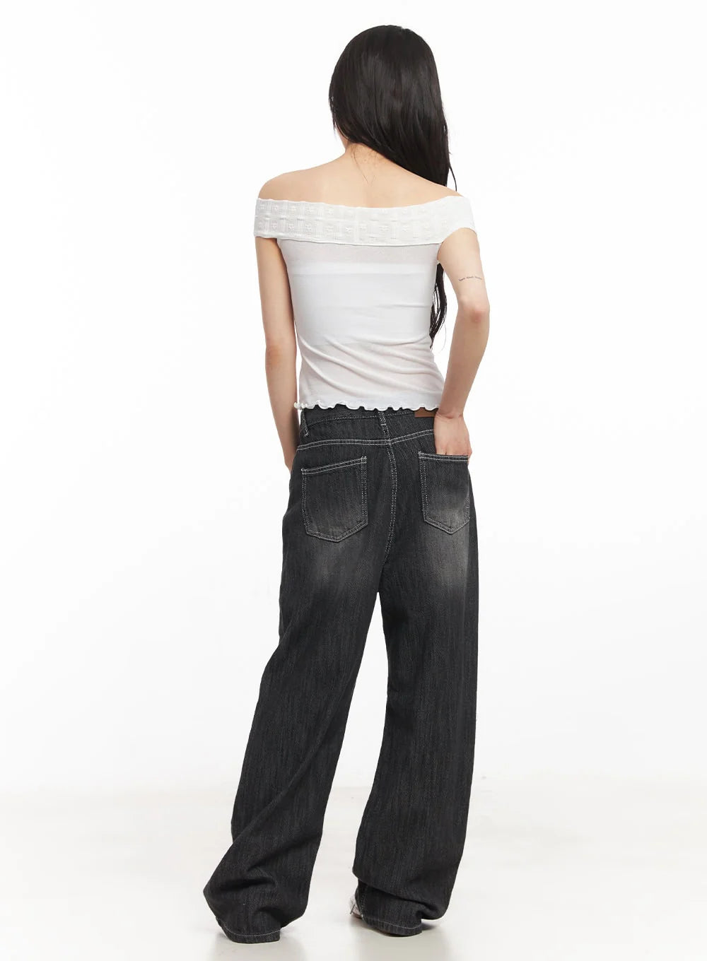 Faded charcoal black high waisted wide leg jeans