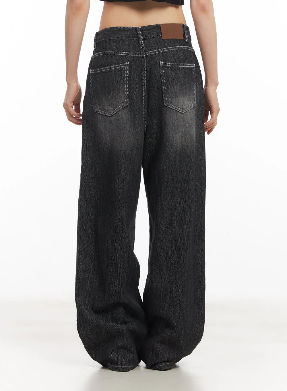 Faded charcoal black high waisted wide leg jeans