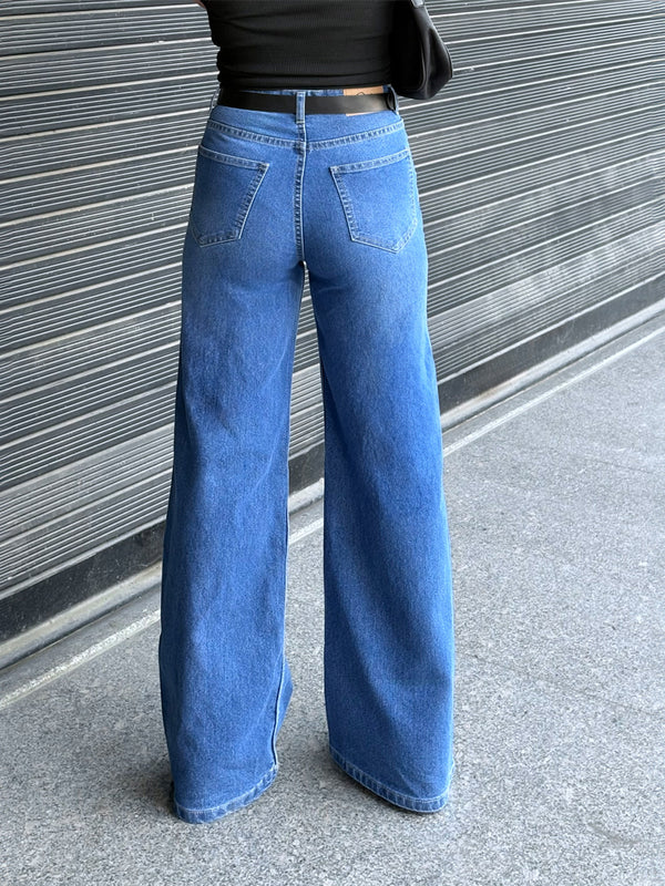 Luxe Oxford Blue Cat Whisker Wide Leg Jeans