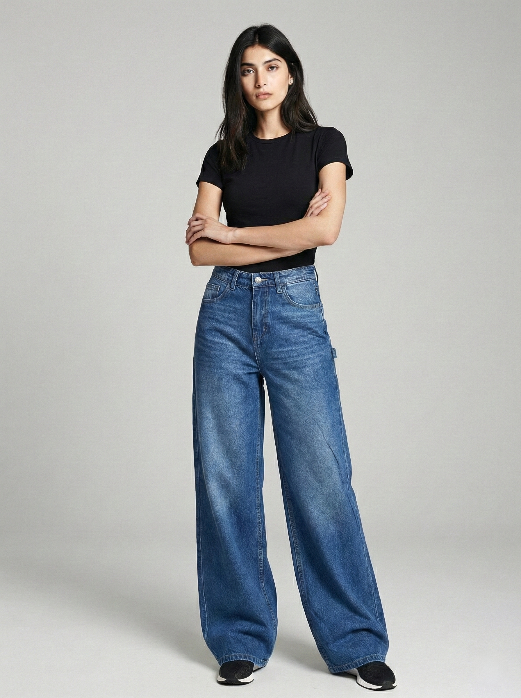 Mid-night blue carpenter wide leg jeans