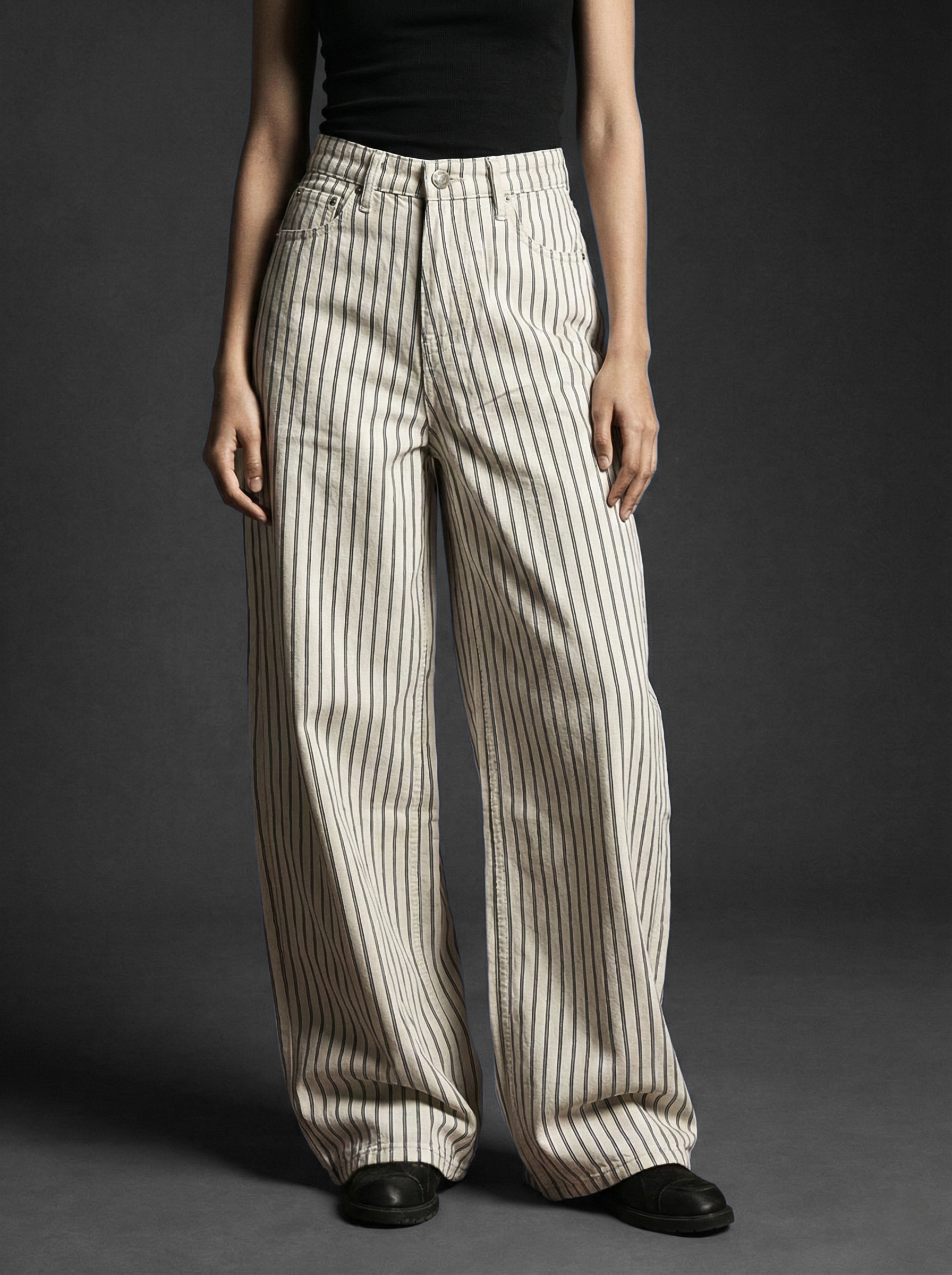 Wellwest High-Waisted Striped wide-leg Pants