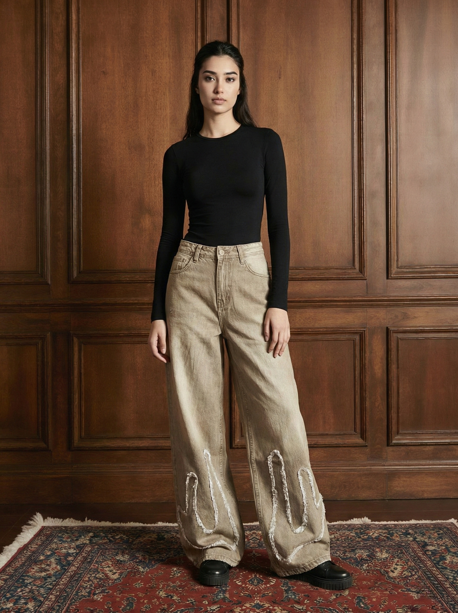 Patch Beige Super Wide leg jeans