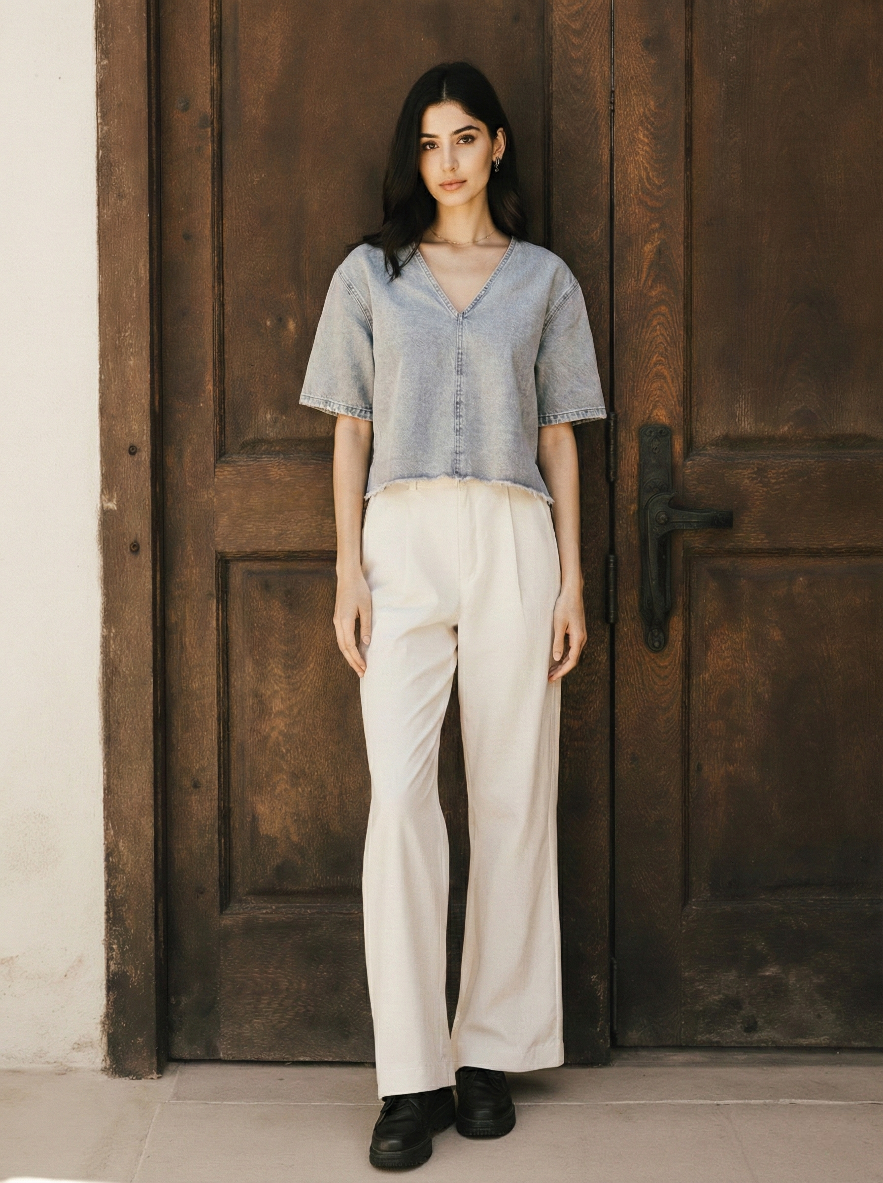 T-shirt with v-neck DROP SHOULDER | ASH GREY | NEW YORKER