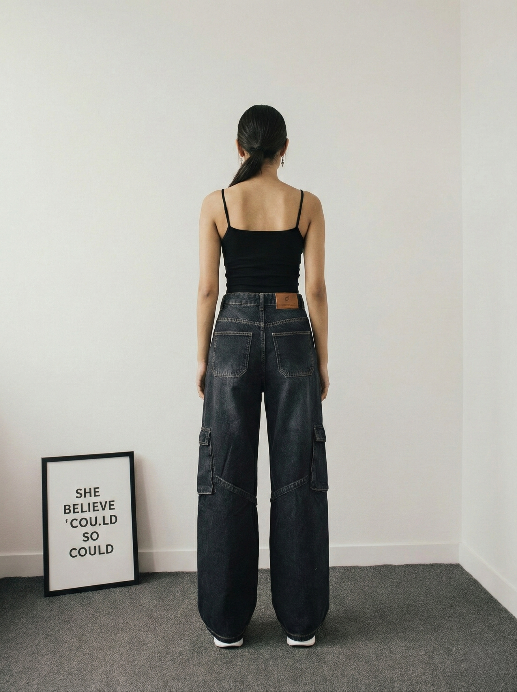 Ash Black Stripes Cargo Wide-Leg jeans