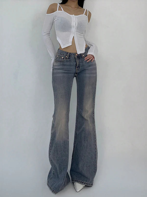 Ash Blue Tinted Y2K Bootcut Jeans