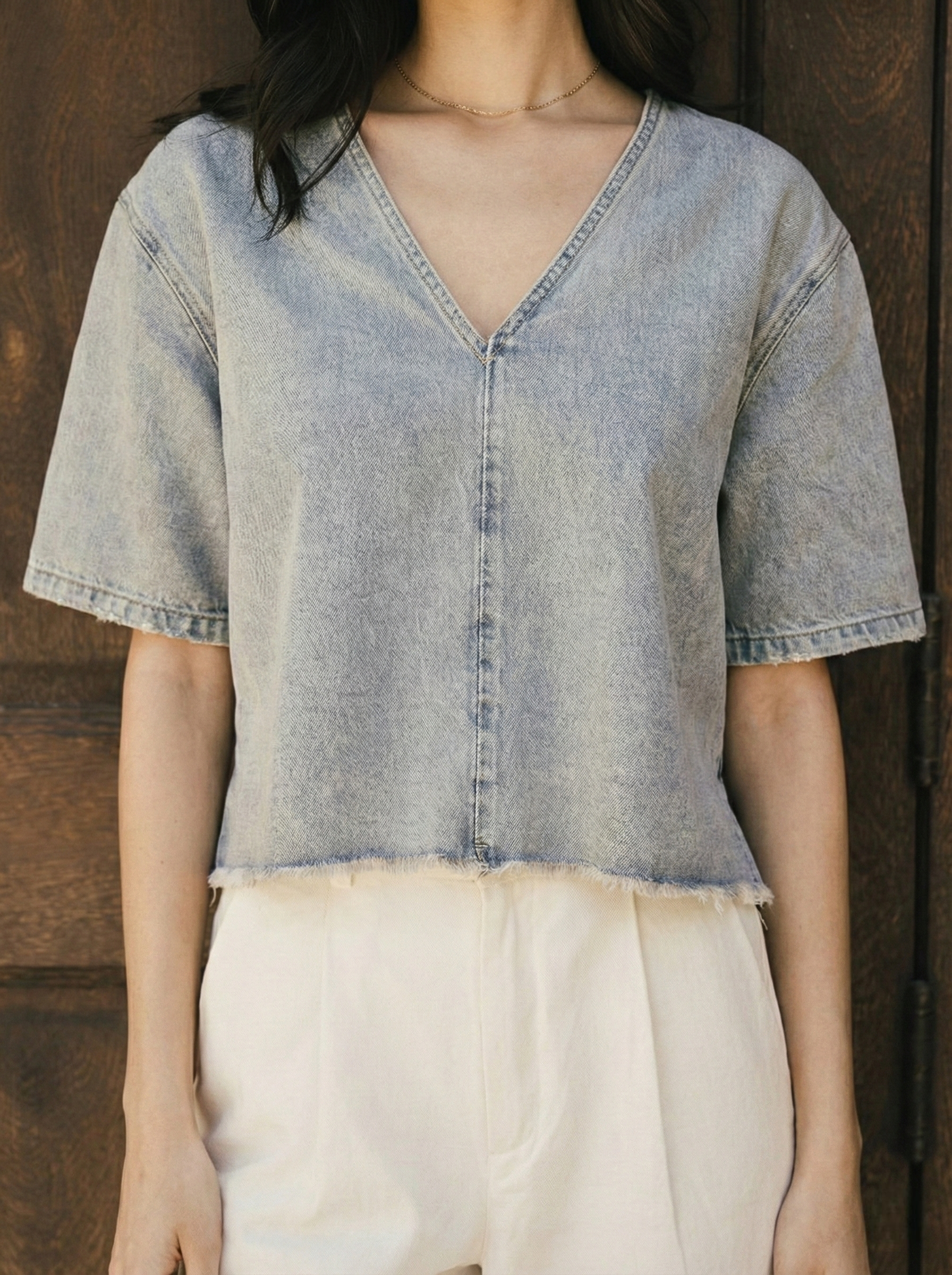 T-shirt with v-neck DROP SHOULDER | ASH GREY | NEW YORKER