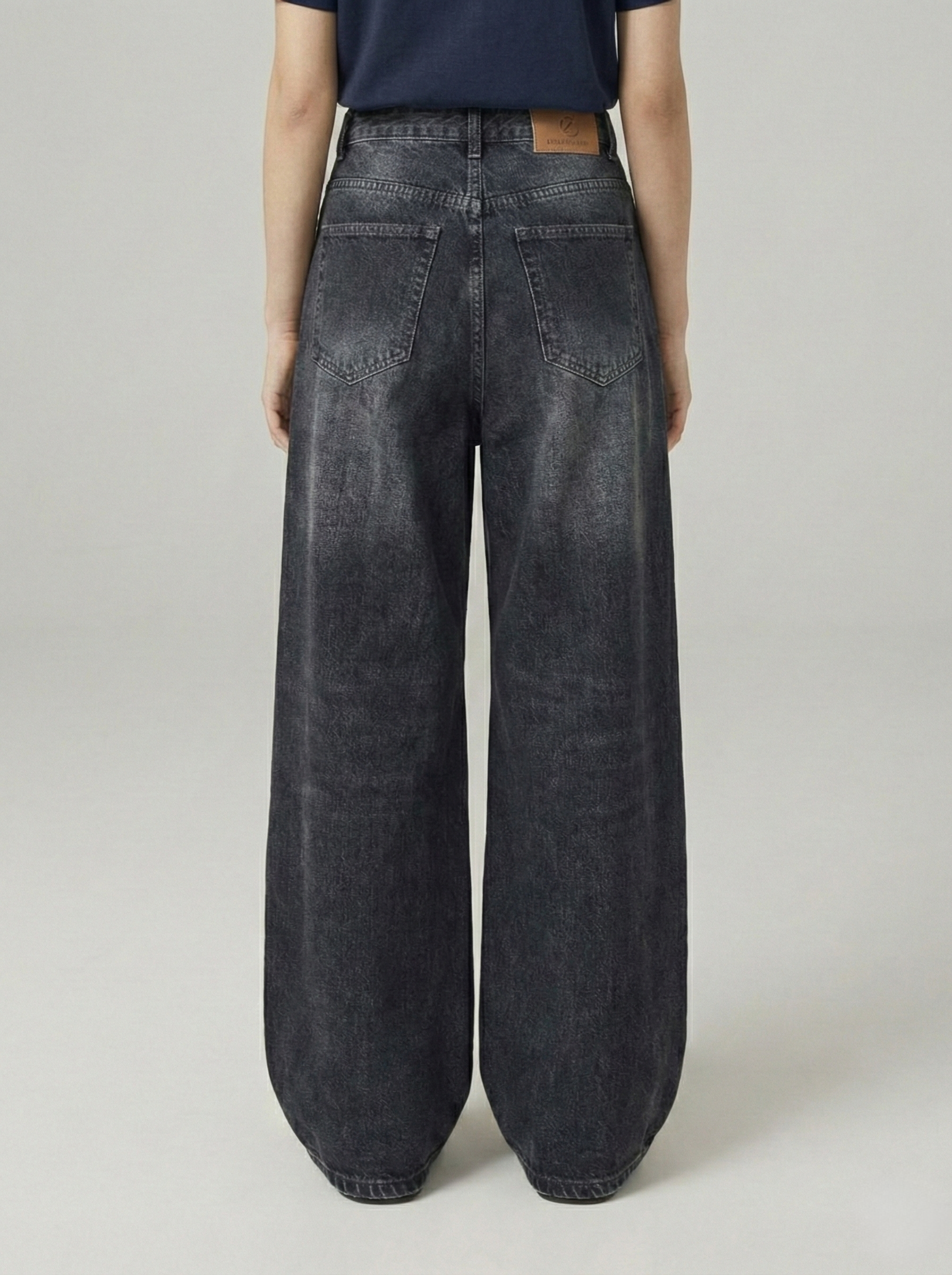 Tinted charcoal washed wide-leg jeans