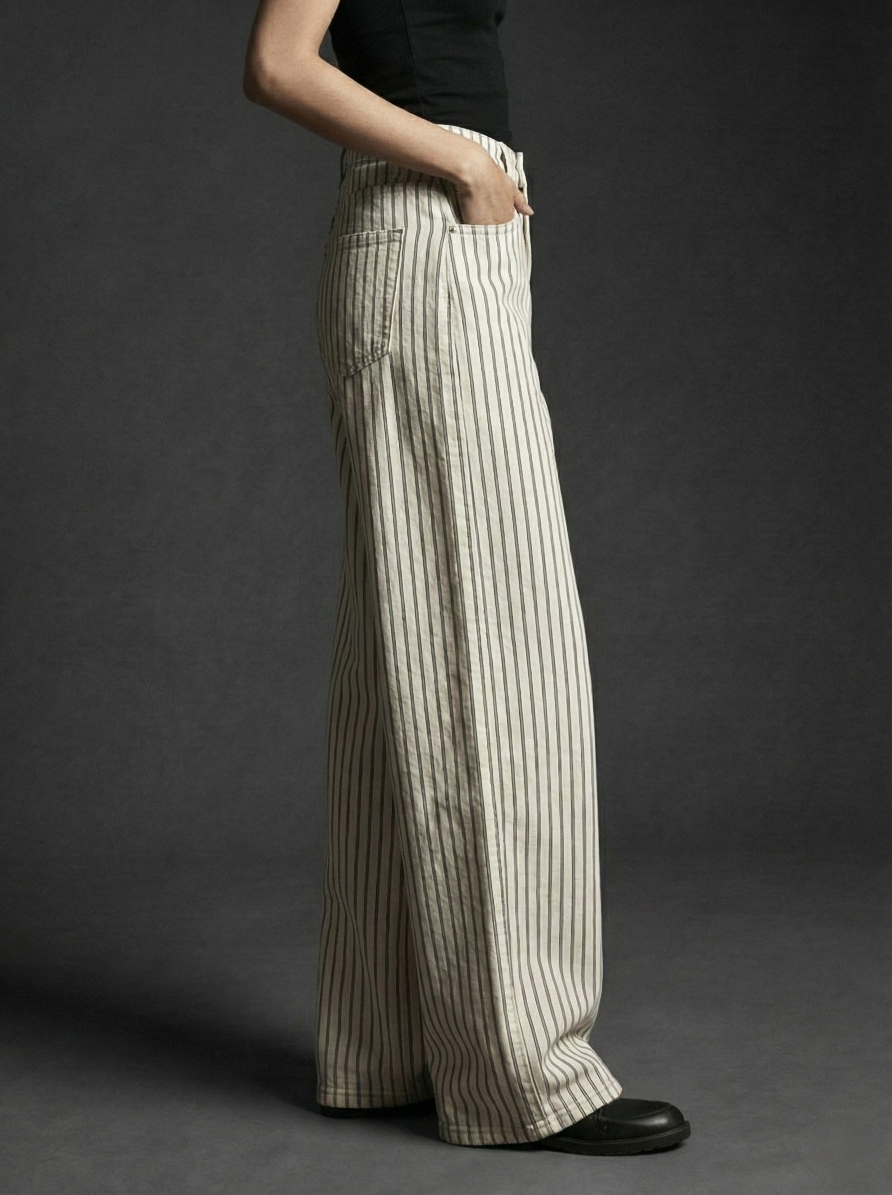 Wellwest High-Waisted Striped wide-leg Pants
