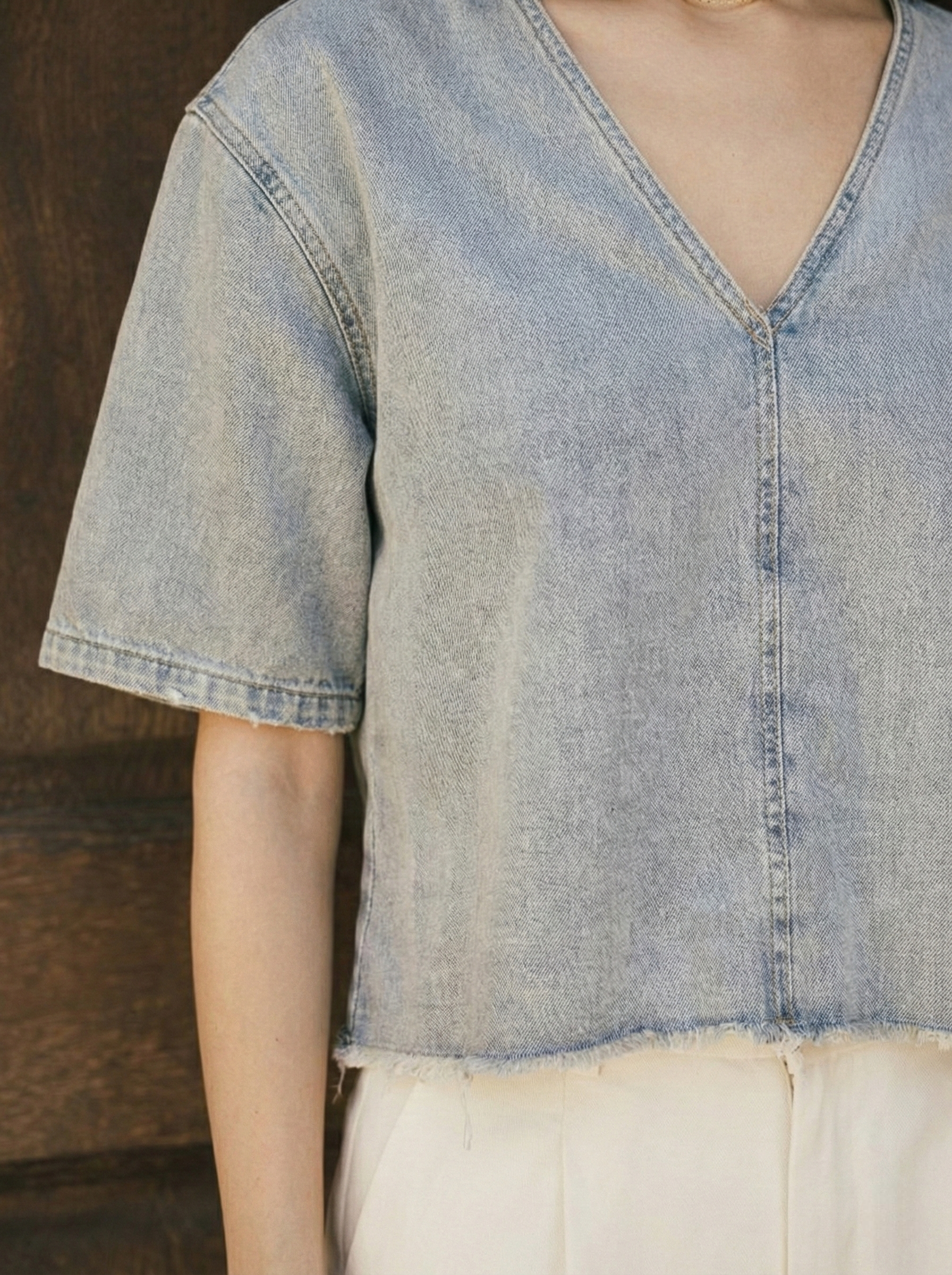 T-shirt with v-neck DROP SHOULDER | ASH GREY | NEW YORKER