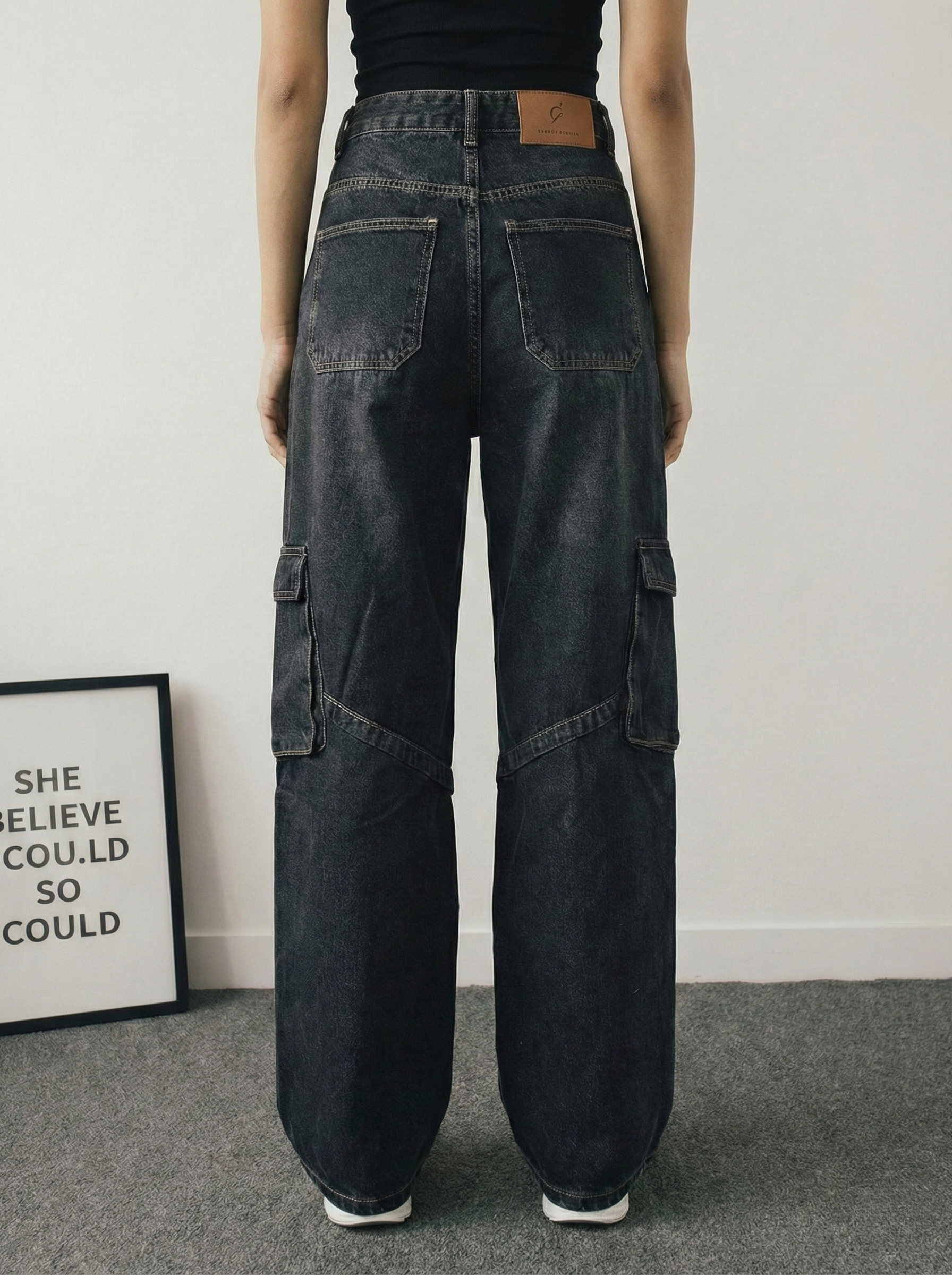 Ash Black Stripes Cargo Wide-Leg jeans