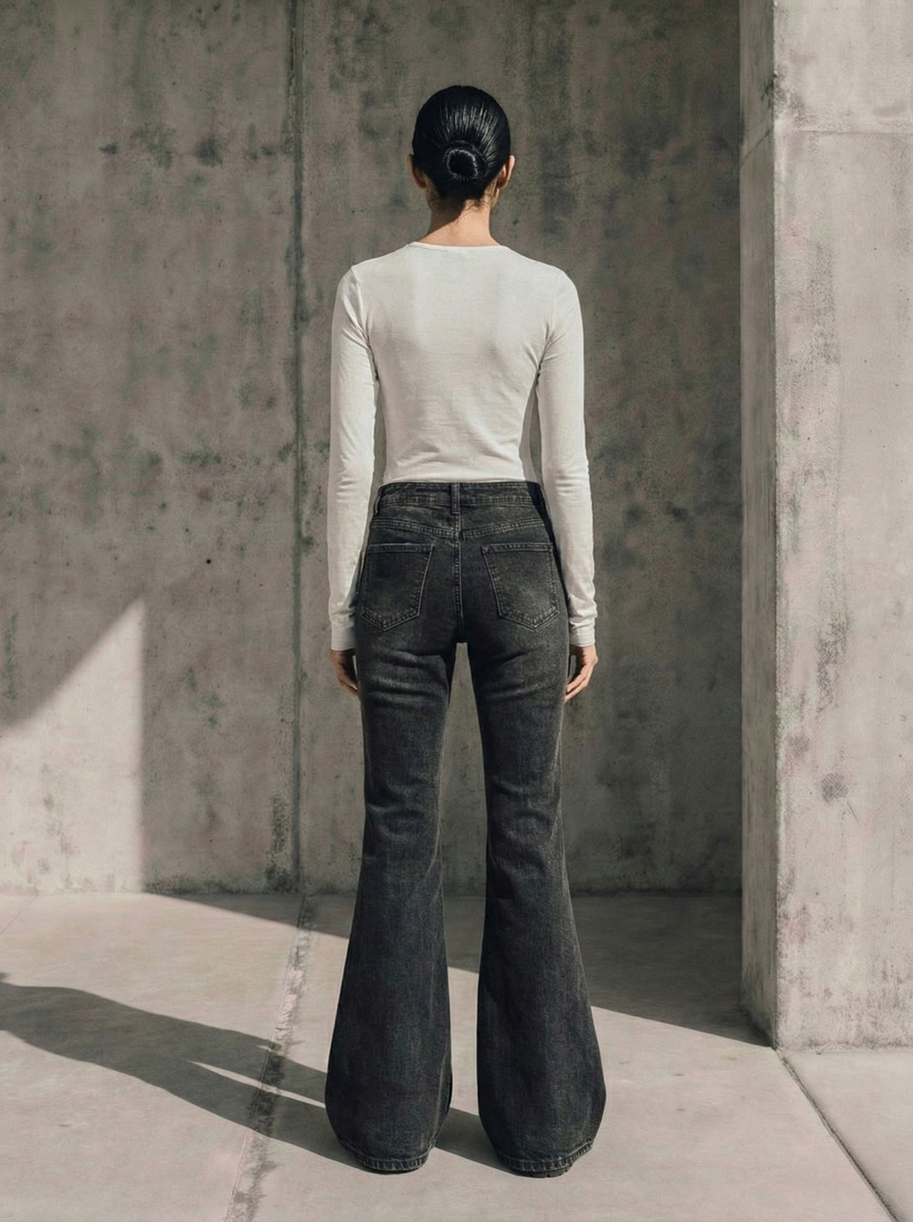 Faded Black Mid-rise Flare Jeans