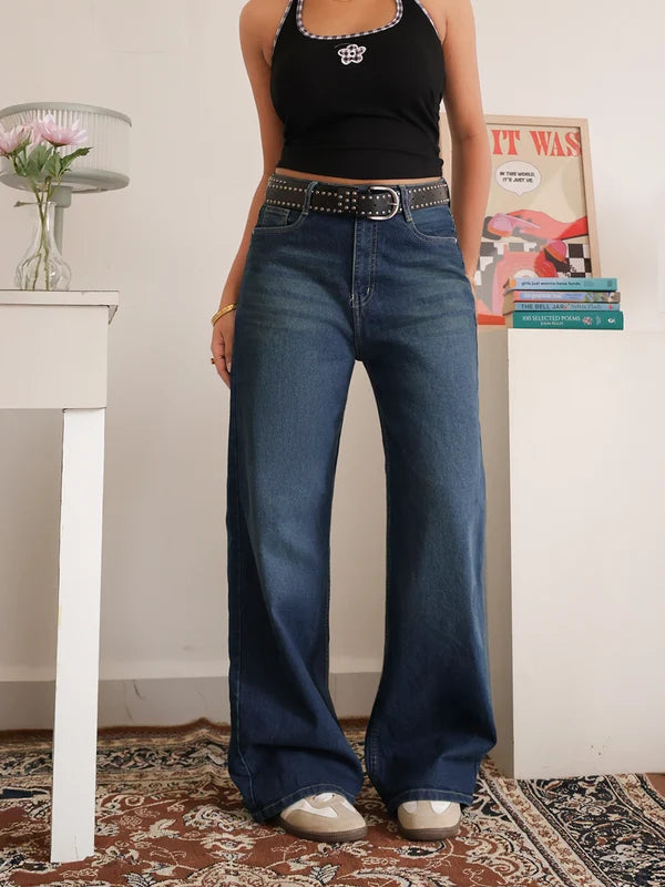 Luxe Celestial Blue Tinted Wide Leg Jeans