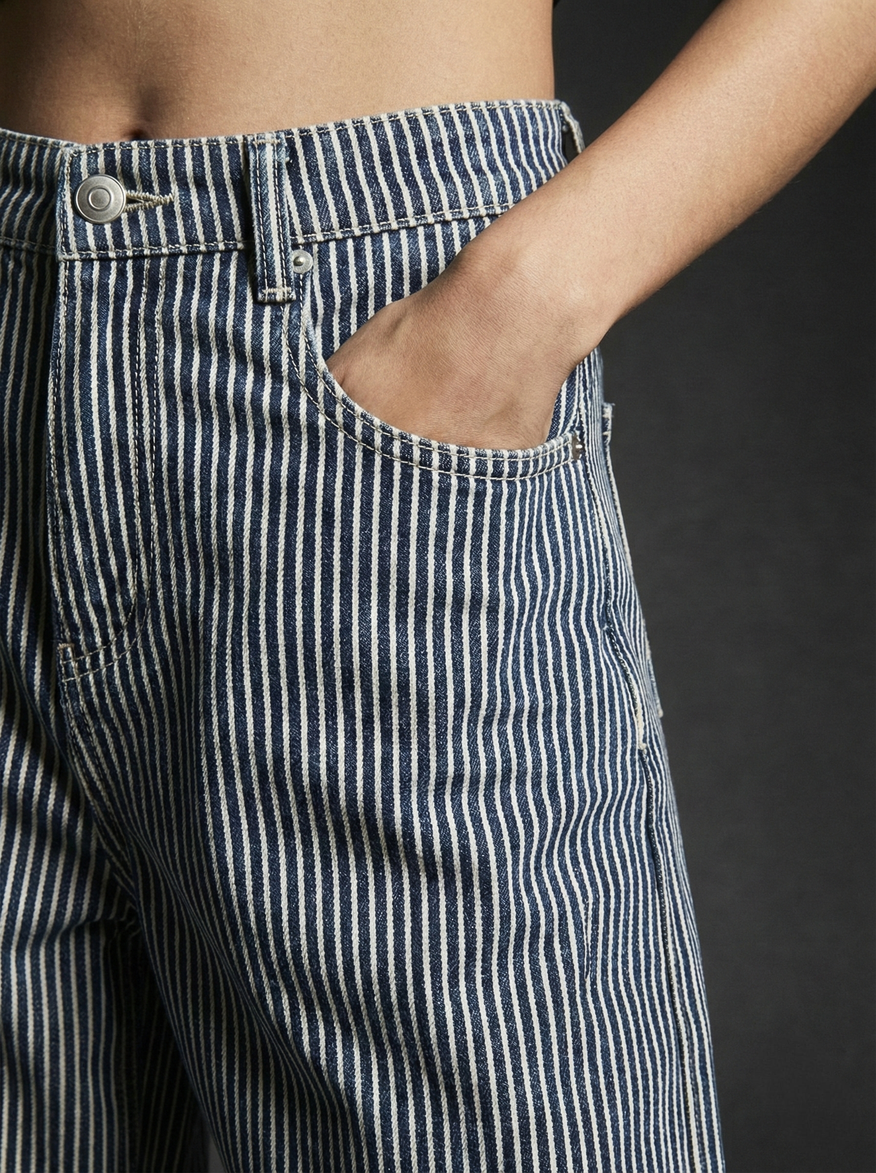 Wellwest High-Waisted blue Striped wide-leg Pants