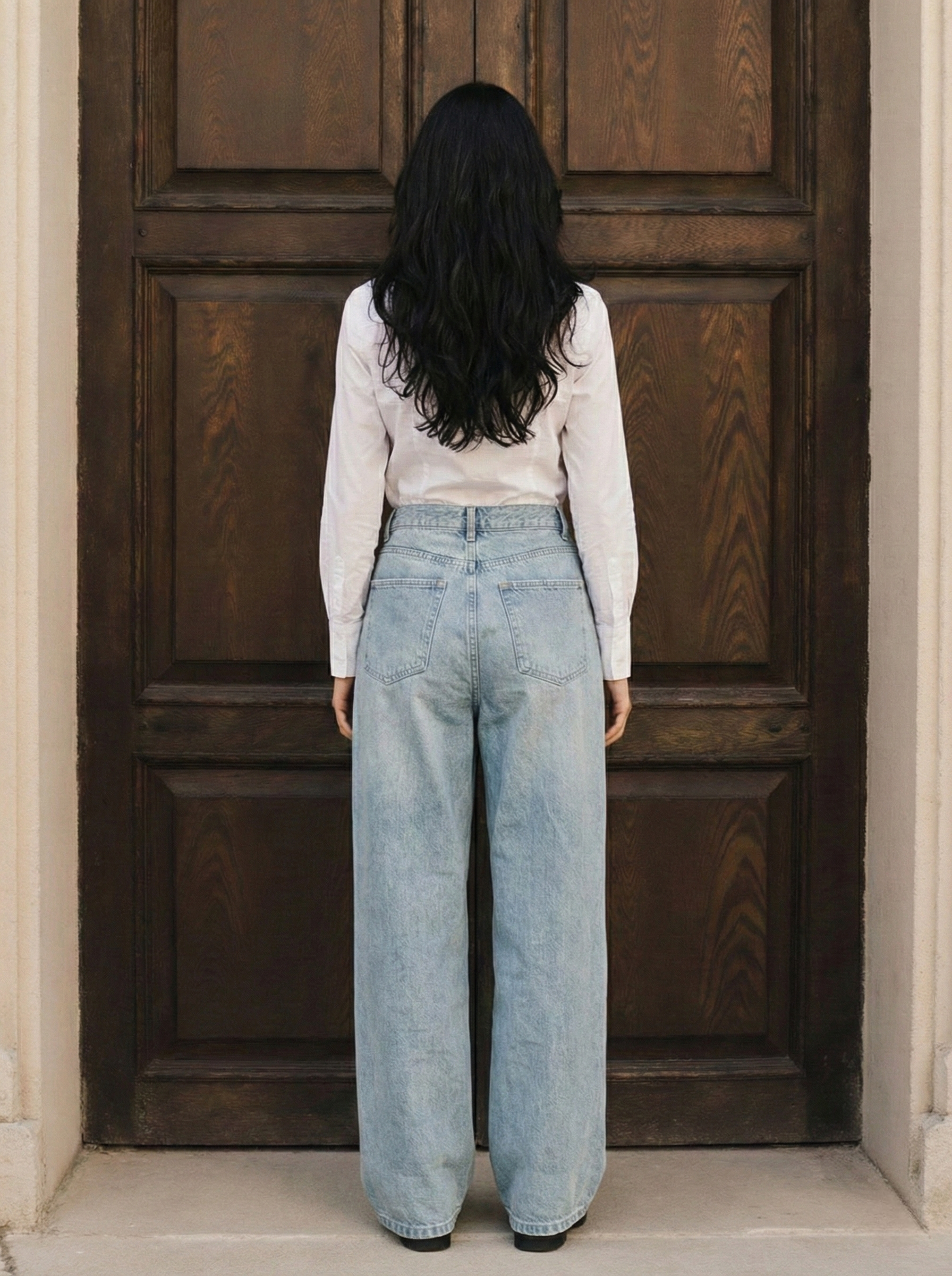 Frost Blue pleated wide-leg jeans