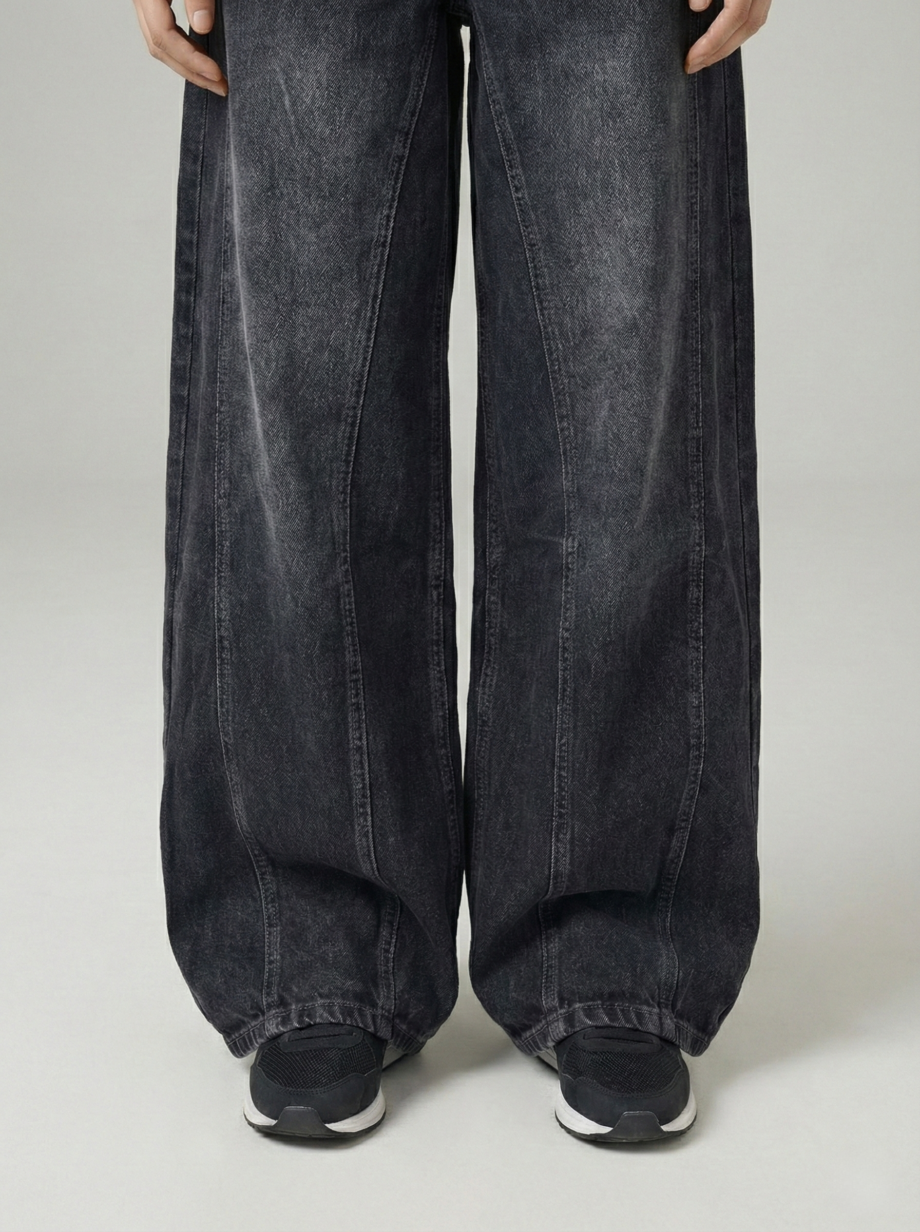 Tinted charcoal washed wide-leg jeans
