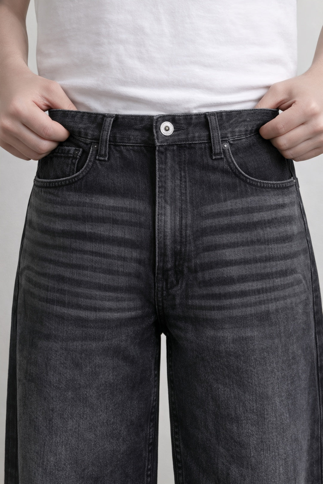 Whisker Charcoal Washed  Wide Leg Jeans (Unisex)
