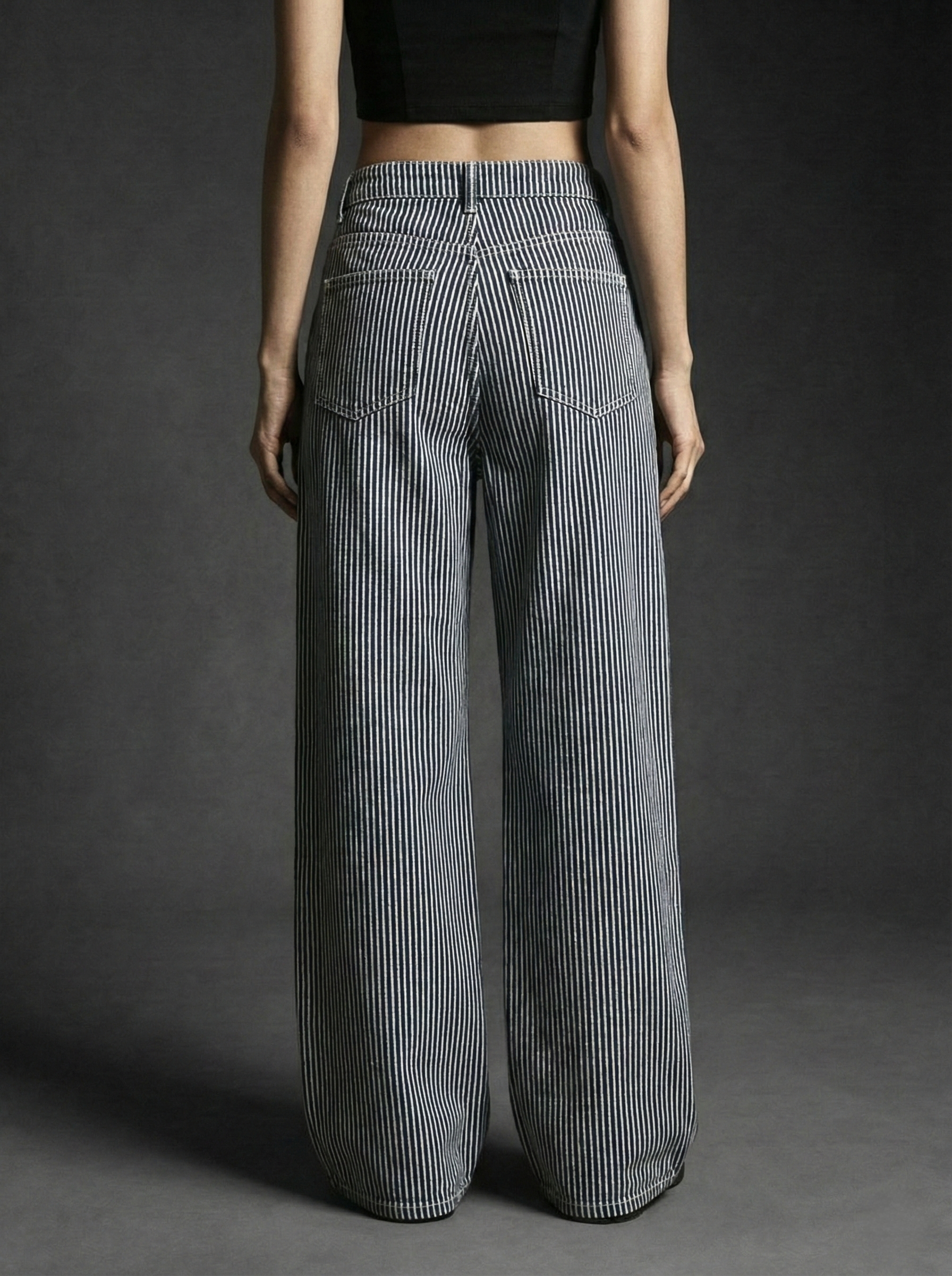 Wellwest High-Waisted blue Striped wide-leg Pants
