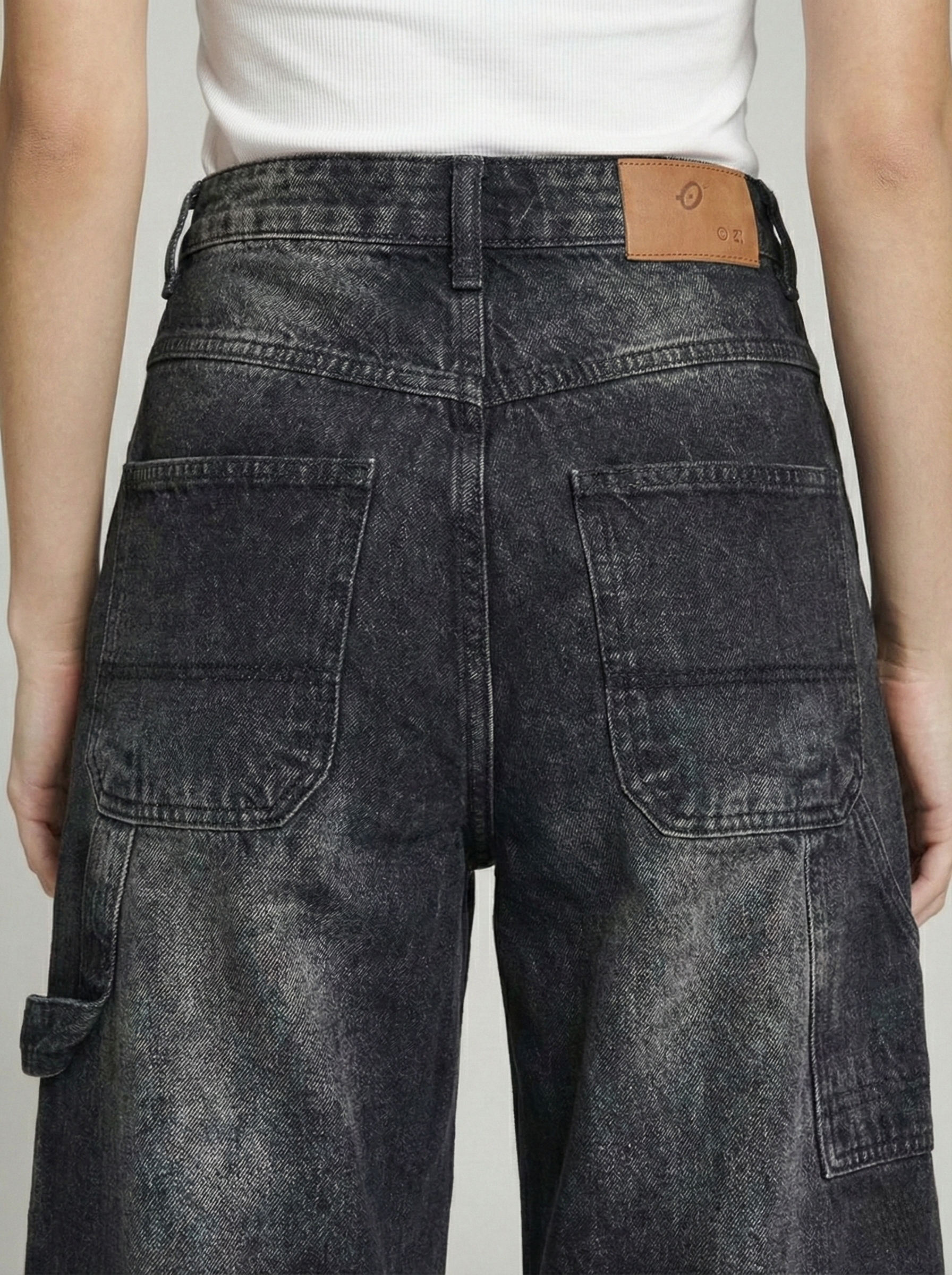 Charcoal Faded Black Mid-rise Carpenter Jeans.