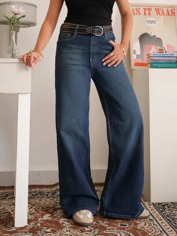 Luxe Celestial Blue Tinted Wide Leg Jeans