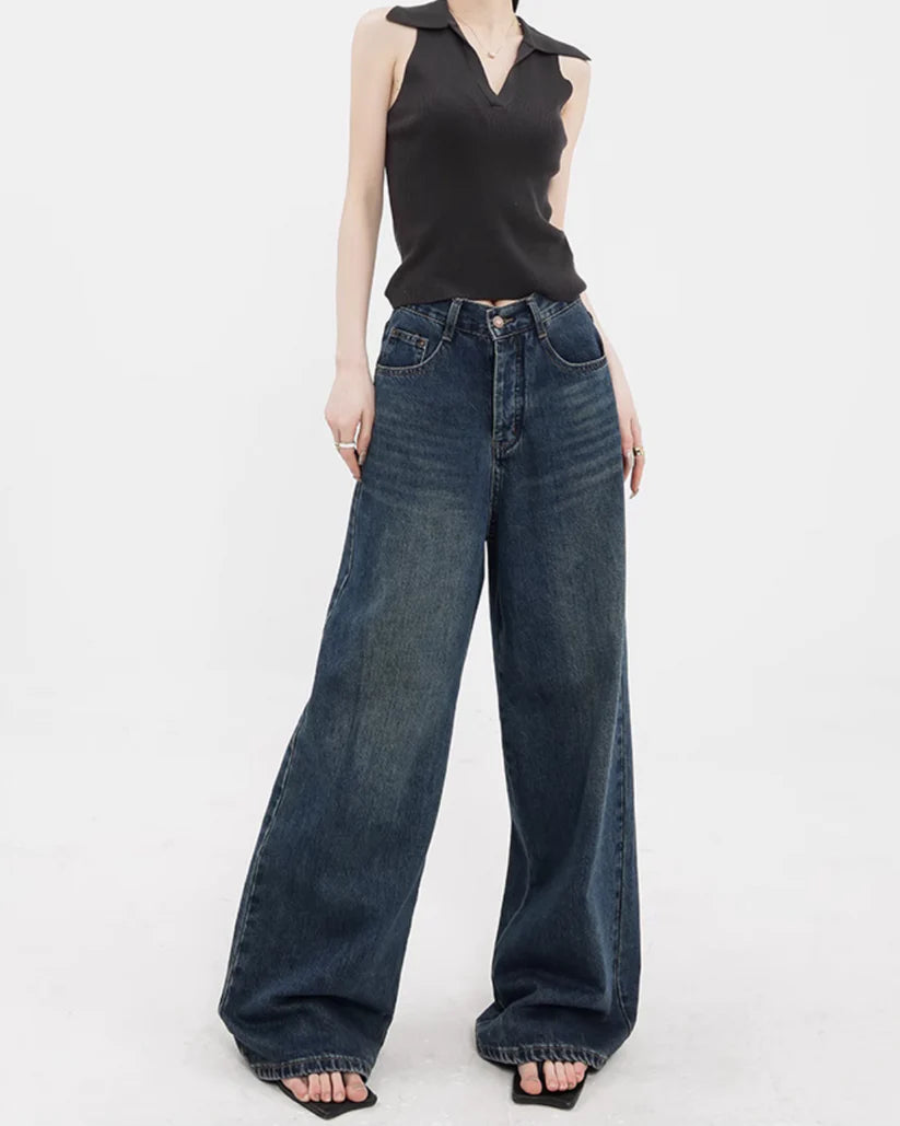 lndigo green high waisted wide leg jeans