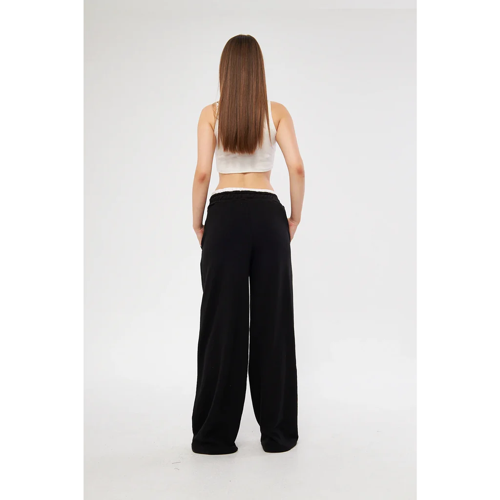 Black wide leg boxer belt trousers