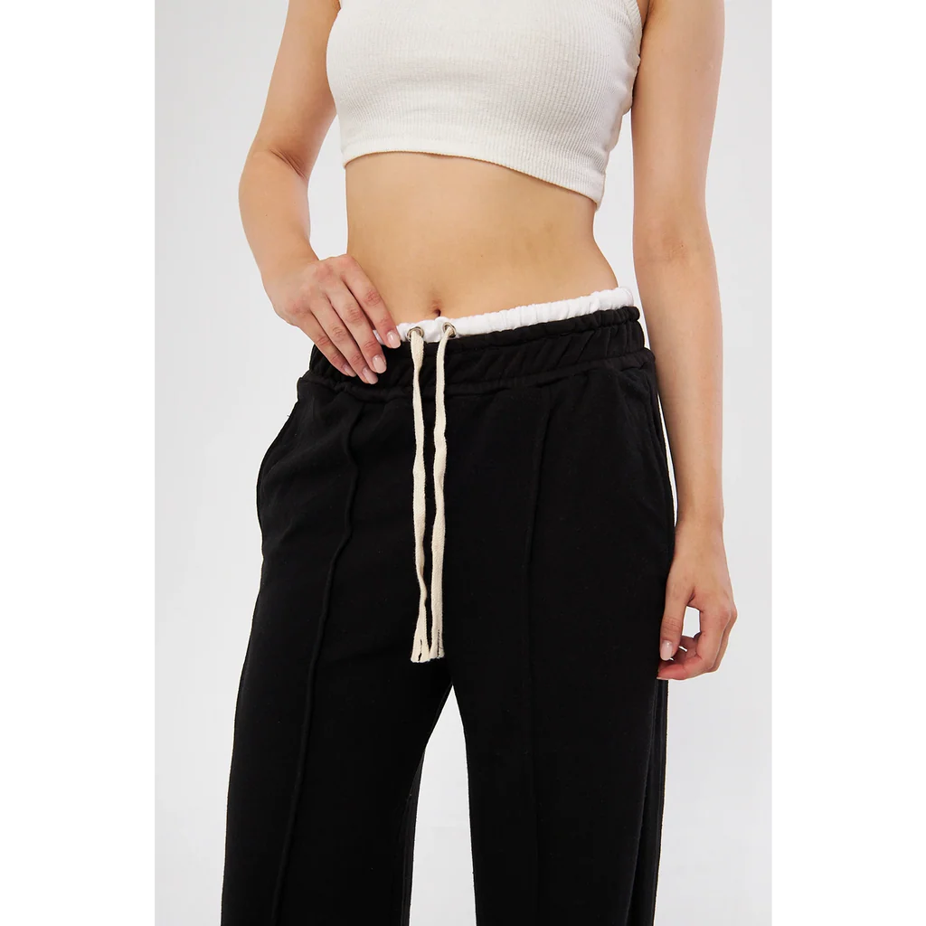 Black wide leg boxer belt trousers