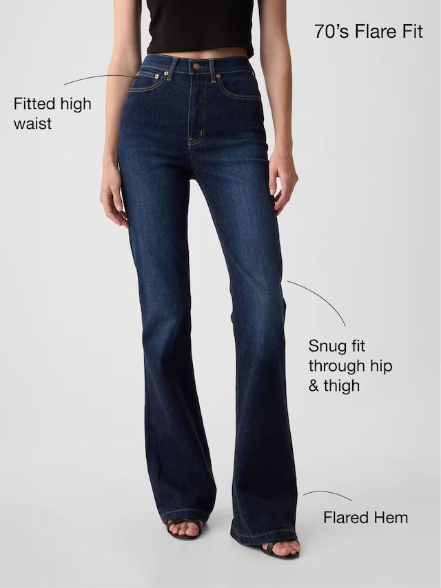 Blue High Waisted 70s Flare Jeans
