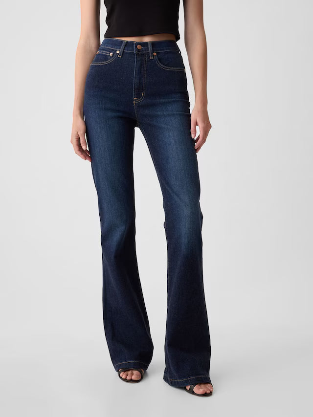 Blue High Waisted 70s Flare Jeans