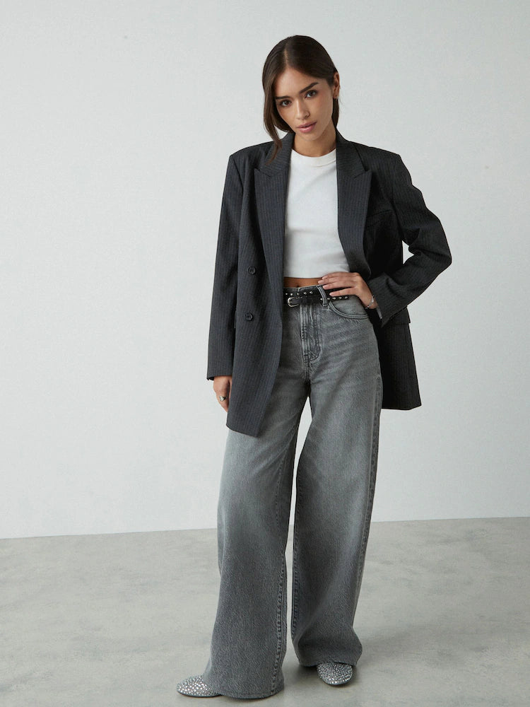 Oxford grey whisker wide leg jeans