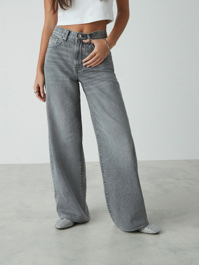 Oxford grey whisker wide leg jeans