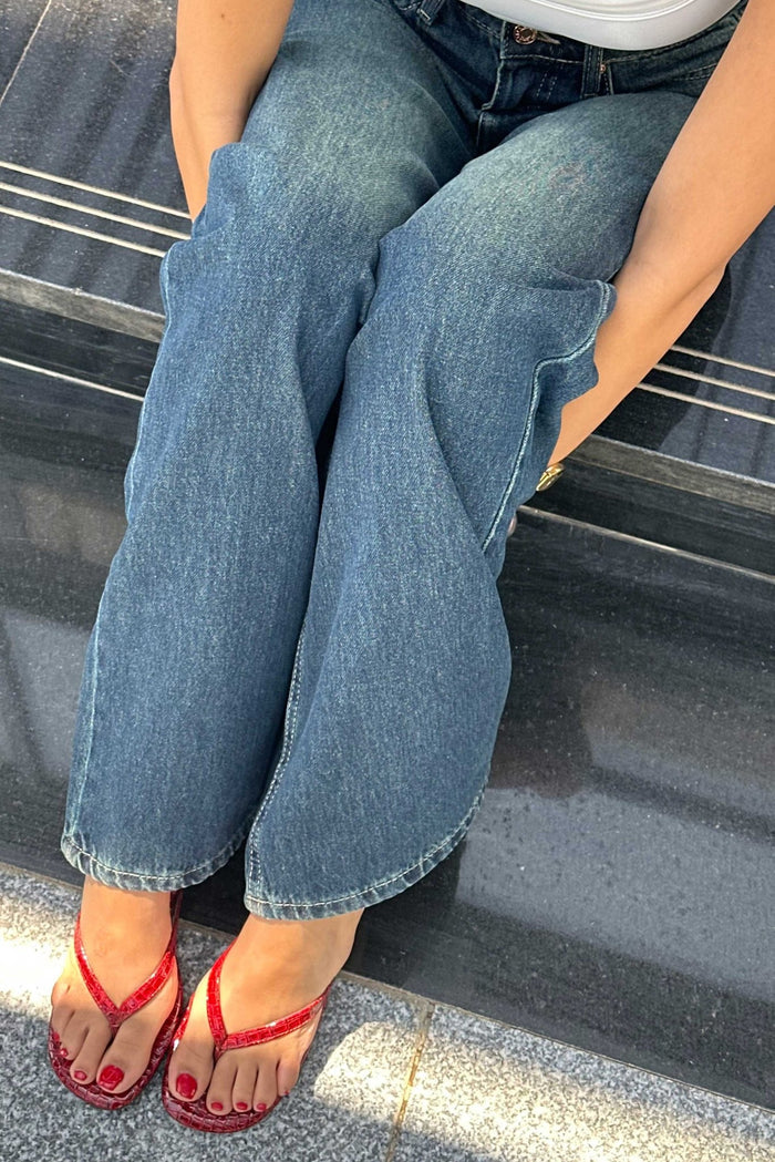 lndigo green high waisted wide leg jeans