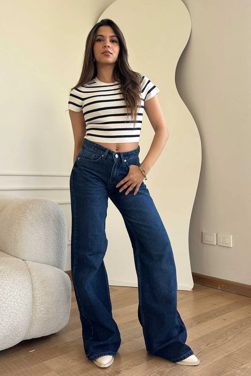 Super Wide-leg High-Waist Dark Indigo Jeans
