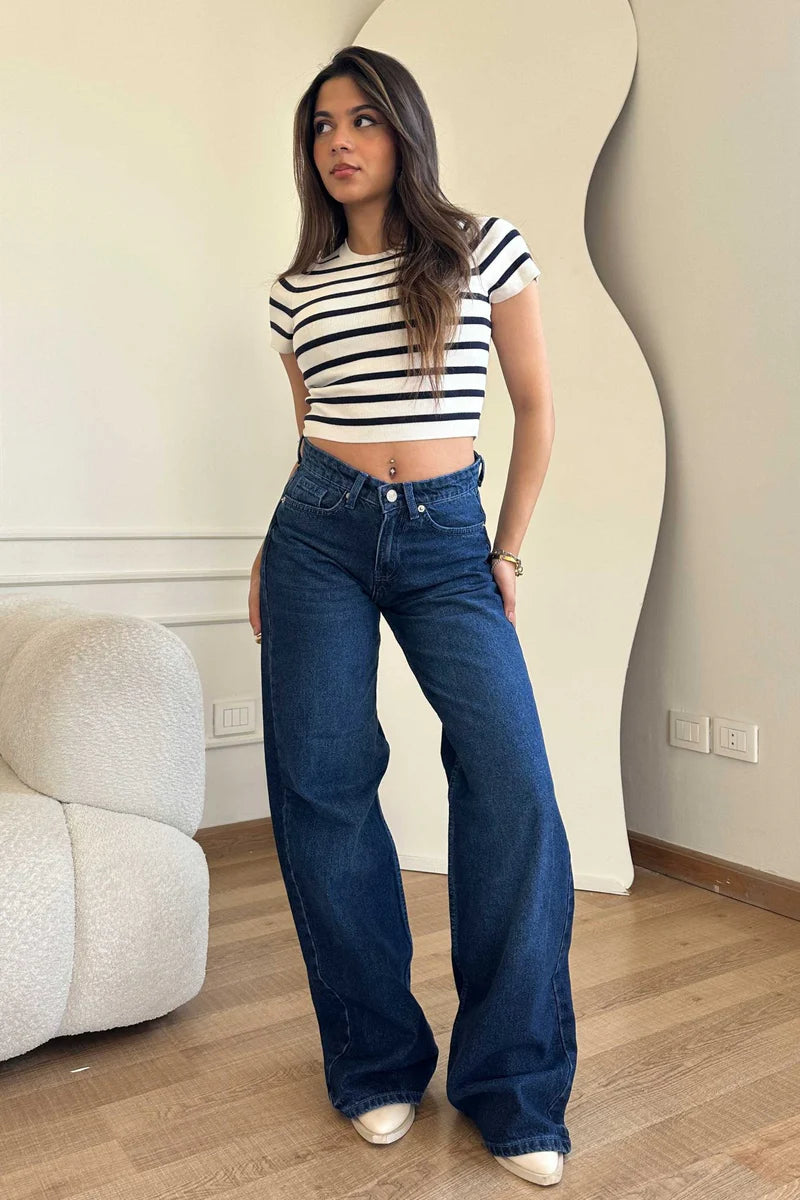 Super Wide-leg High-Waist Dark Indigo Jeans