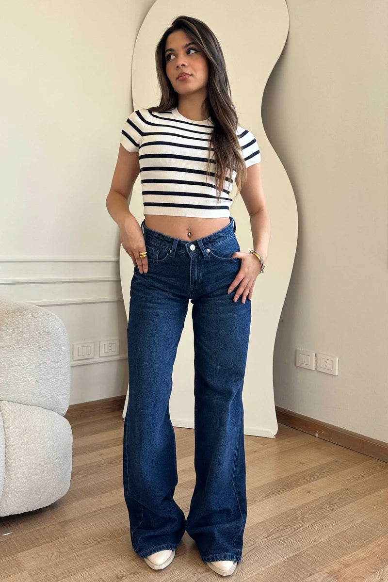 Super Wide-leg High-Waist Dark Indigo Jeans
