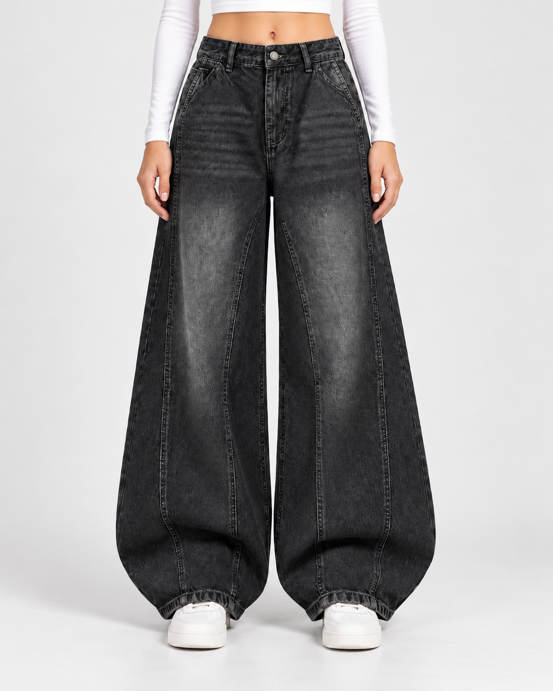 Tinted charcoal washed wide-leg jeans