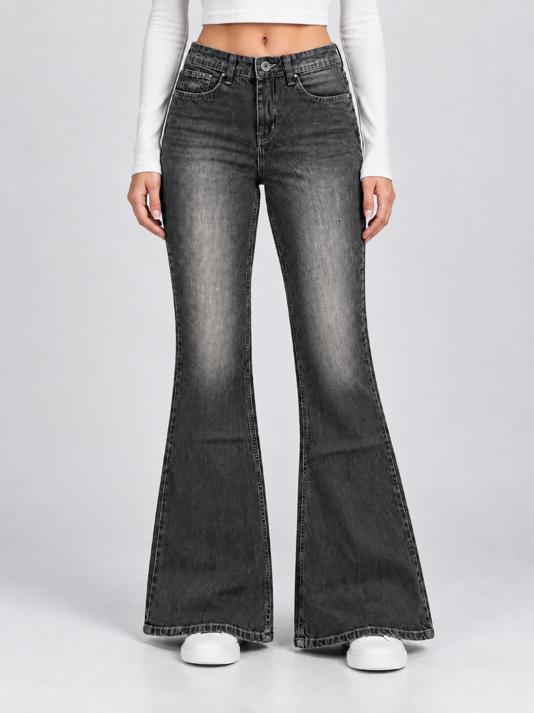 Faded Black Mid-rise Flare Jeans