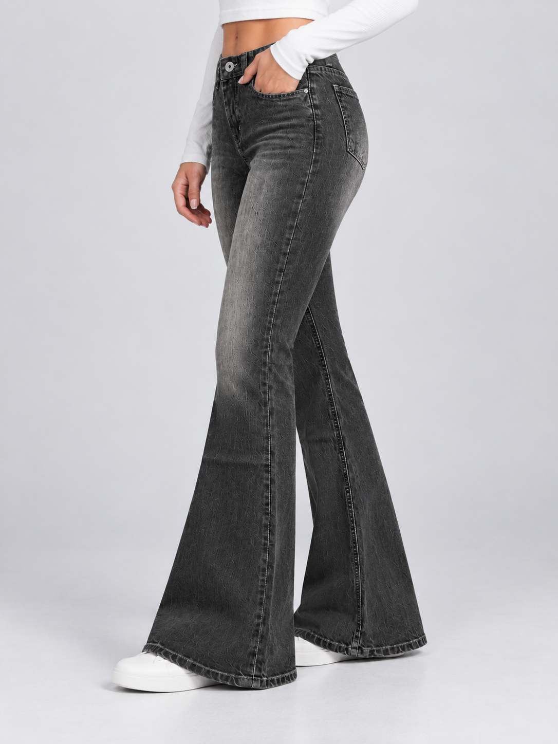 Faded Black Mid-rise Flare Jeans