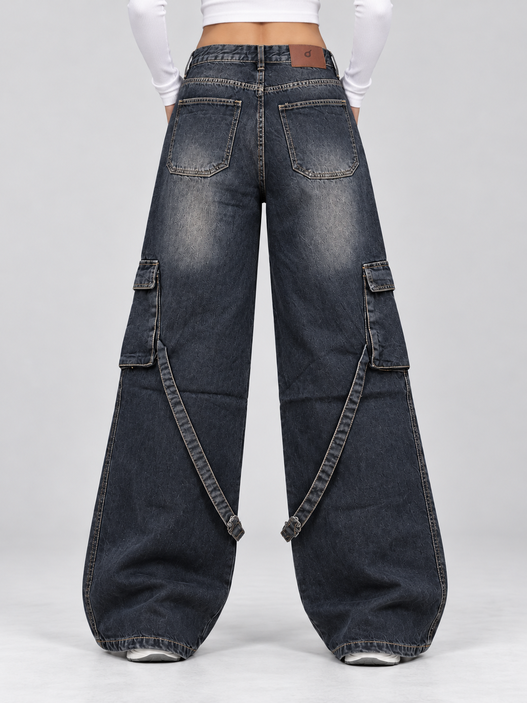 Ash Black Stripes Cargo Wide-Leg jeans