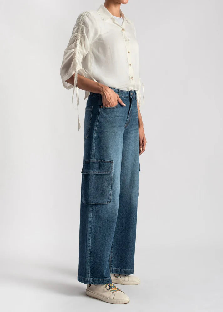 Blue skater cargo wide leg jeans