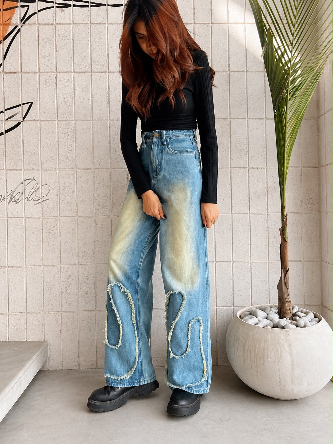 Patch blue Super Wide leg jeans