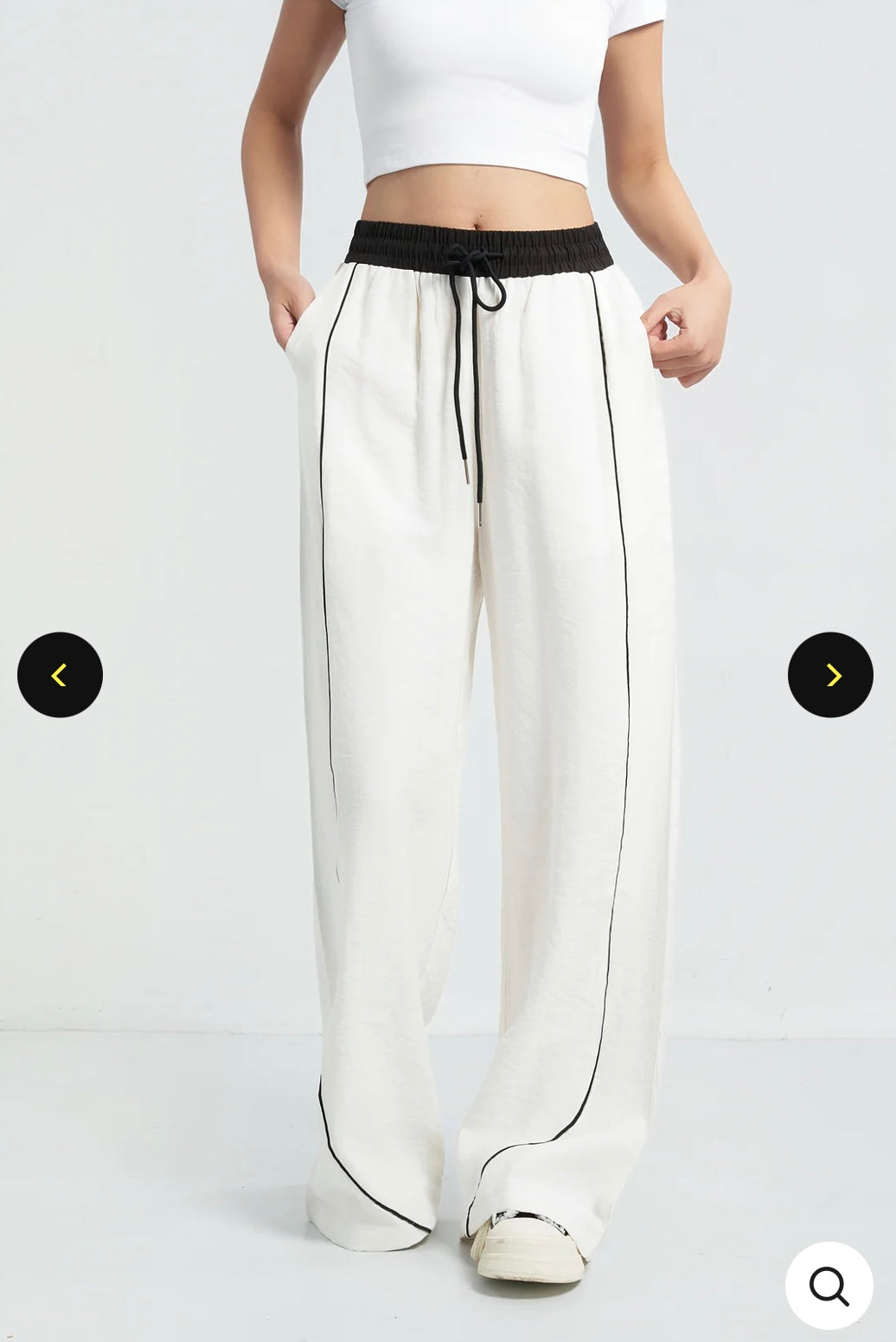 Drawstring white wide leg pants