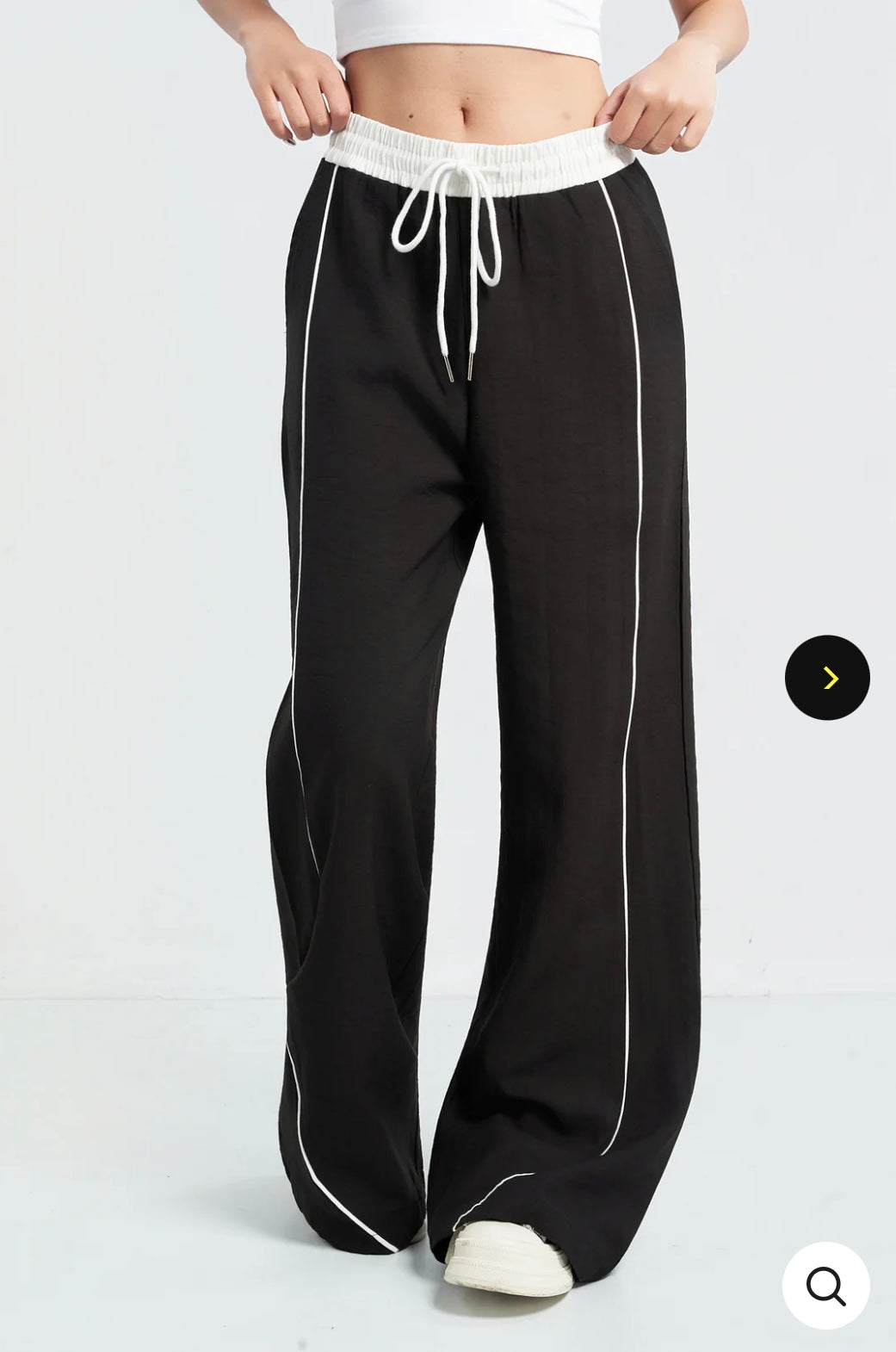 Drawstring black wide leg pants