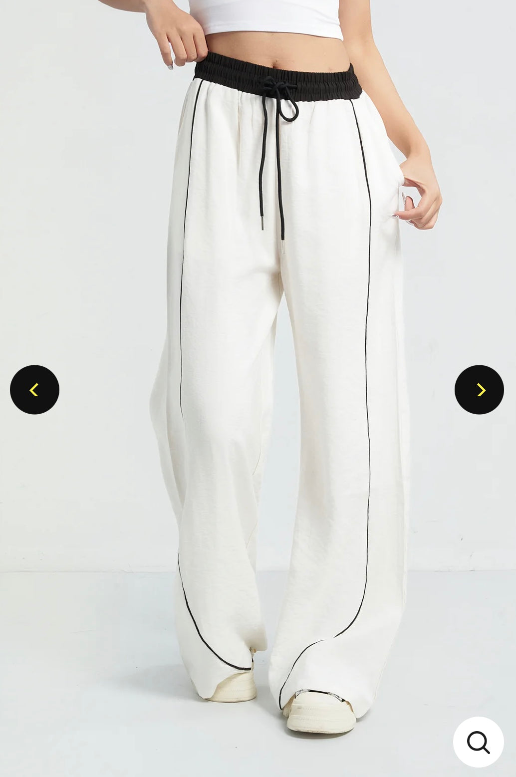 Drawstring white wide leg pants