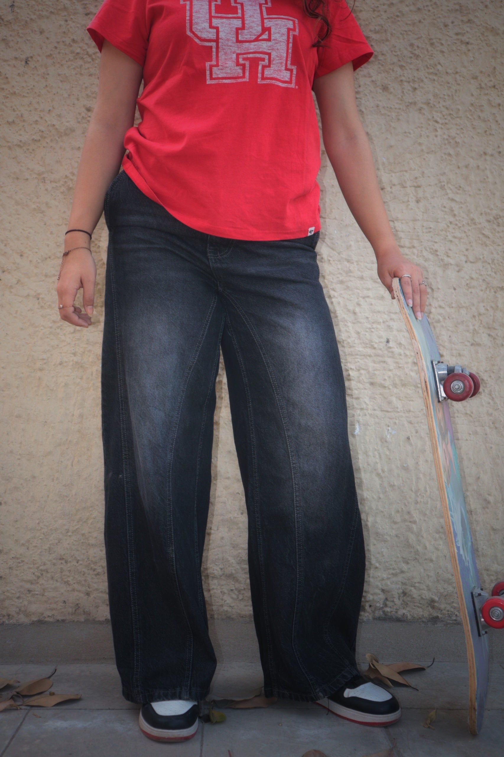 Tinted charcoal washed wide-leg jeans