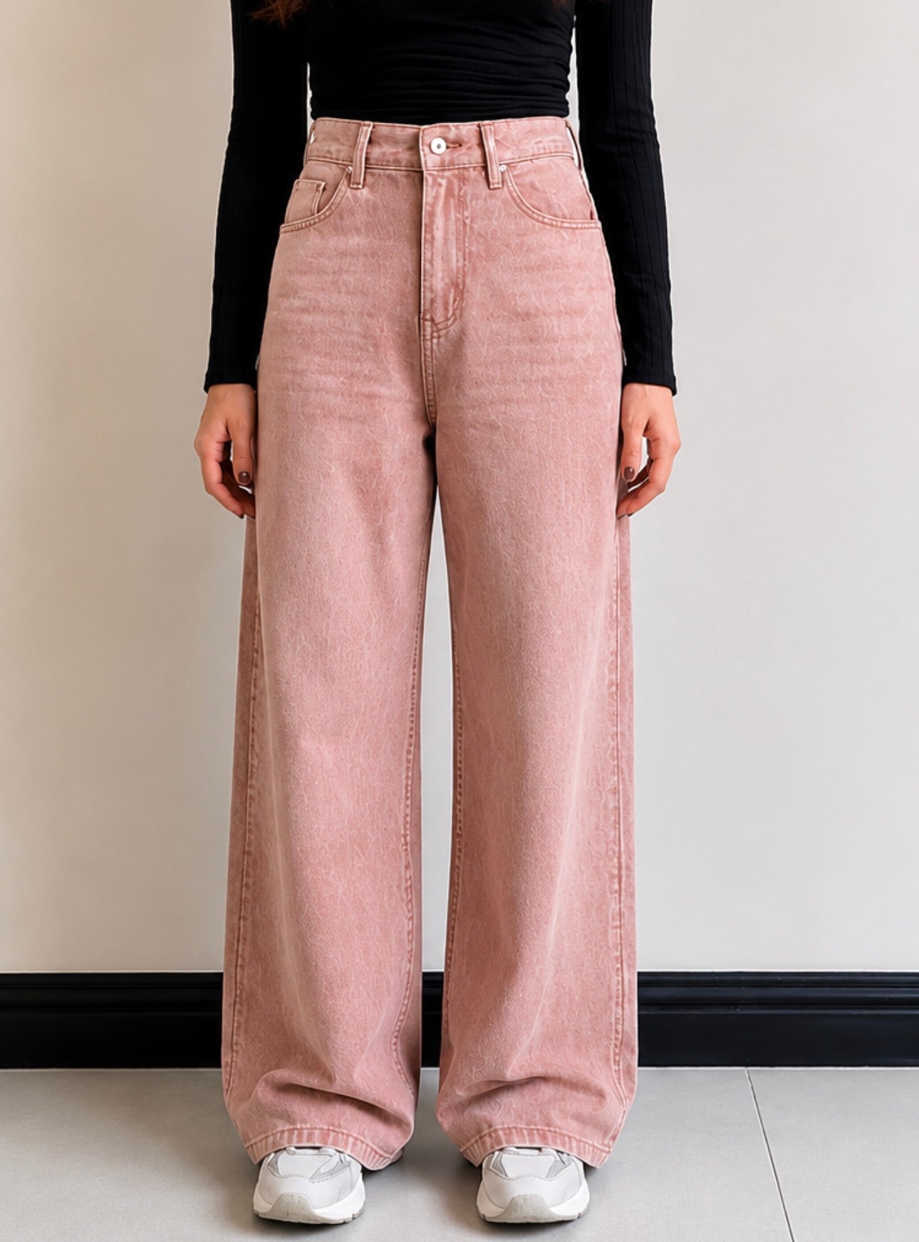 Pink Acid Wash Wide-Leg Jeans