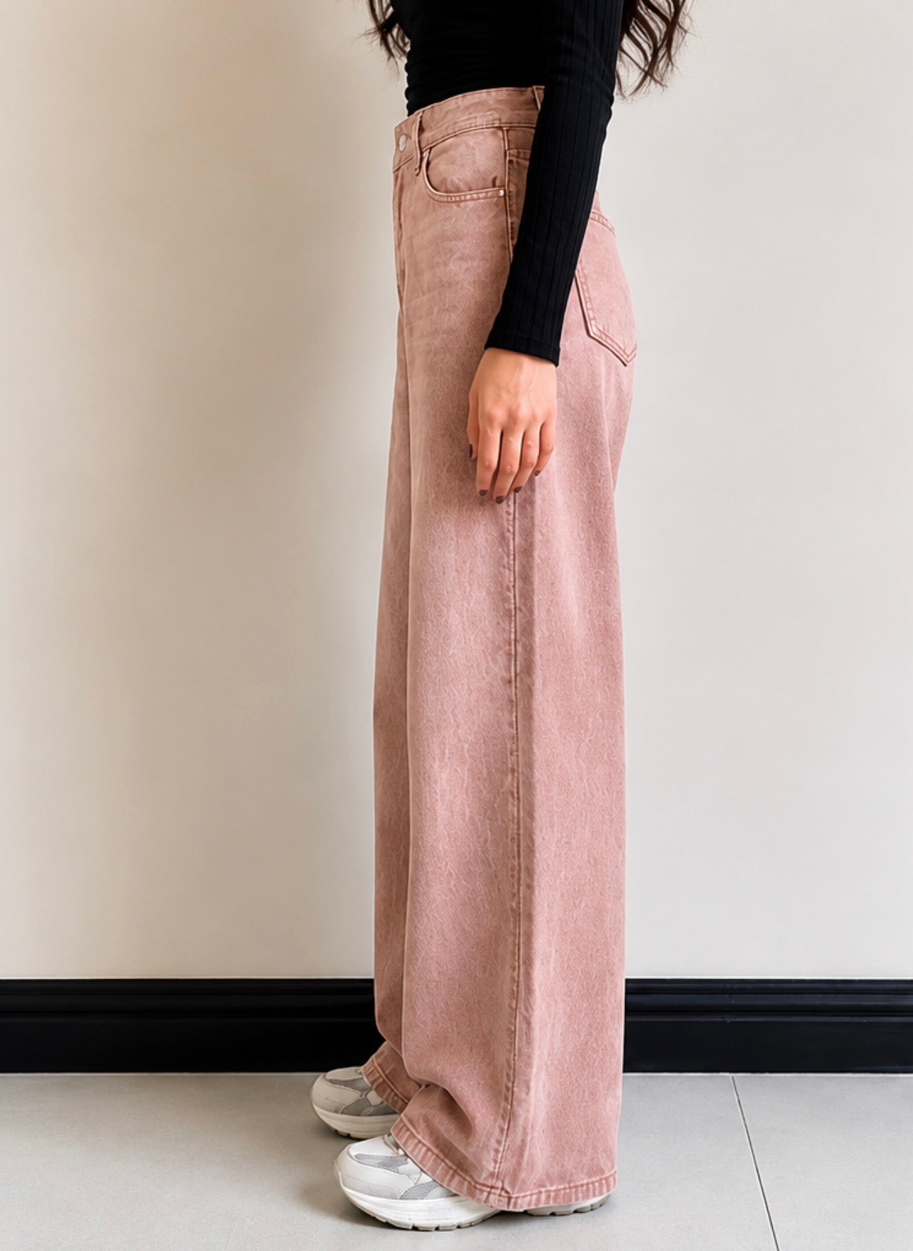 Pink Acid Wash Wide-Leg Jeans