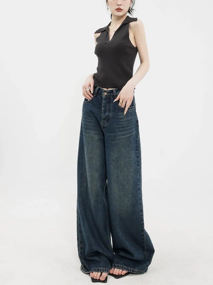 lndigo green high waisted wide leg jeans