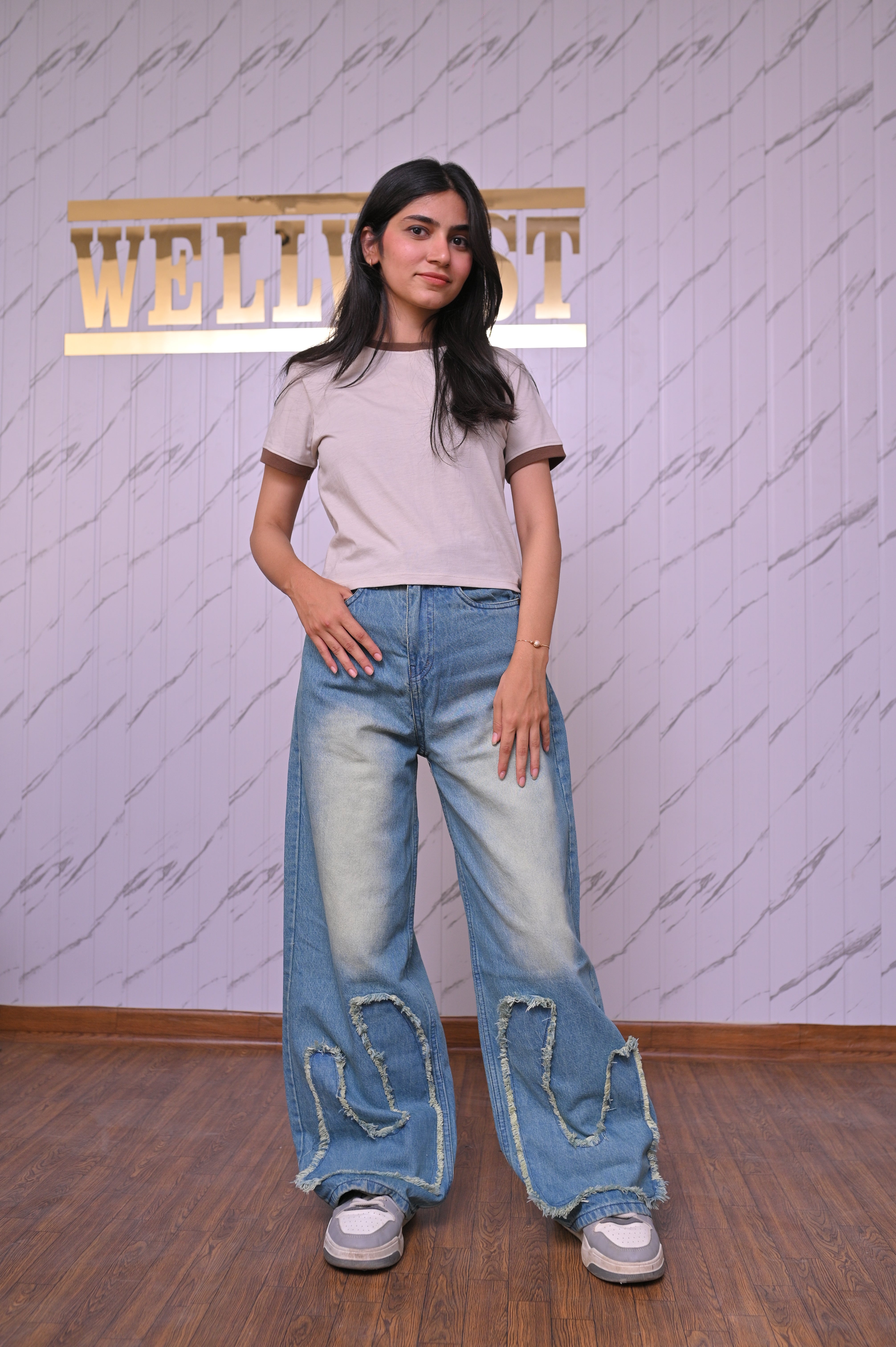 Patch blue Super Wide leg jeans